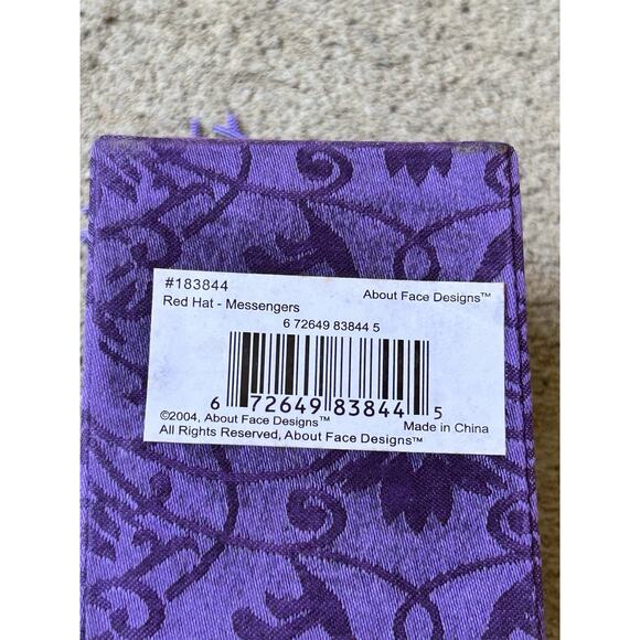 Vtg RED HAT SOCIETY 2” Blown Stained Glass Hat w/ Purple Leaf And Bow With Box - Picture 7 of 10